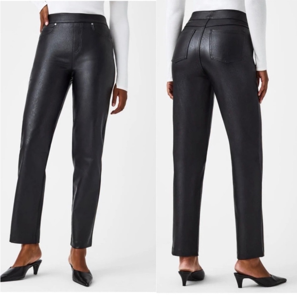 Spanx Faux Leather Like Slim Straight Pants Luxe Black Size 2X NWT